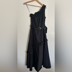 Taylor Black One Shoulder A-line Ruffle Detail Dress Size 8